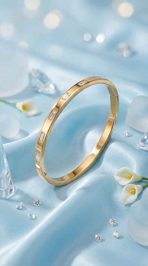 Simple Anti Tarnish Bangle With In Gold Polish With Stones (BA008)