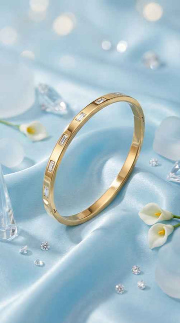 Simple Anti Tarnish Bangle With In Gold Polish With Stones (BA008)