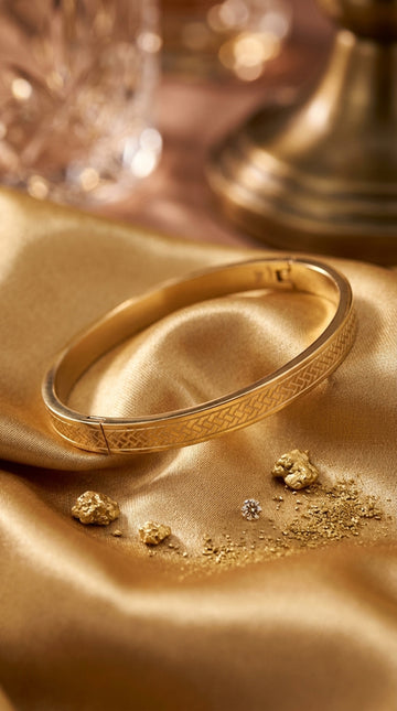 Simple Gold Bangle In Anti Tarnish With Braid Design (BA039)