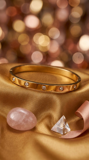 Simple Gold Bangle In Anti Tarnish With Center Stones (BA025-G)