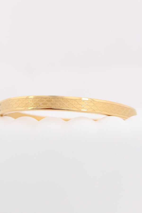 Wide Gold Bangle Stainless Steel With White Colour Design (ESBA049)