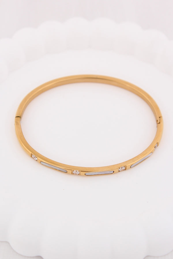 Slim Stainless Bangle With Stones And White Plate (BA017)