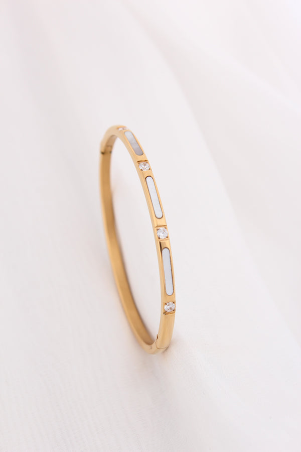 Slim Stainless Bangle With Stones And White Plate (BA017)