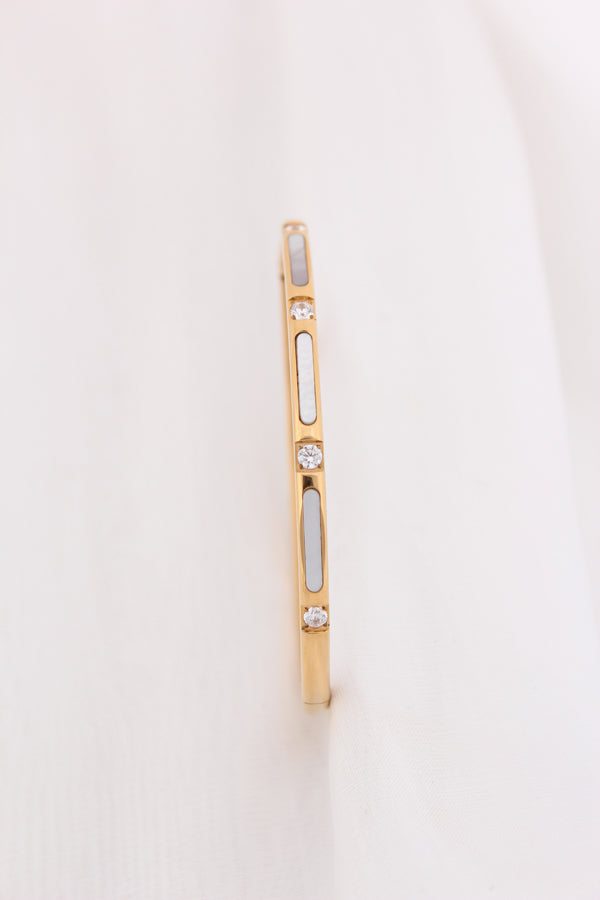 Slim Stainless Bangle With Stones And White Plate (BA017)