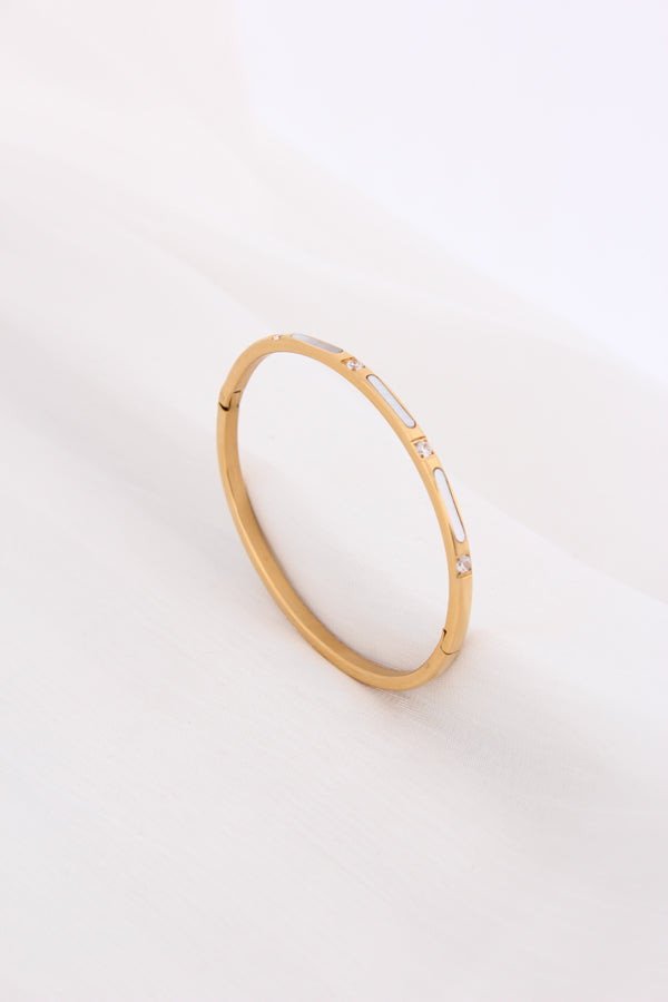 Slim Stainless Bangle With Stones And White Plate (BA017)