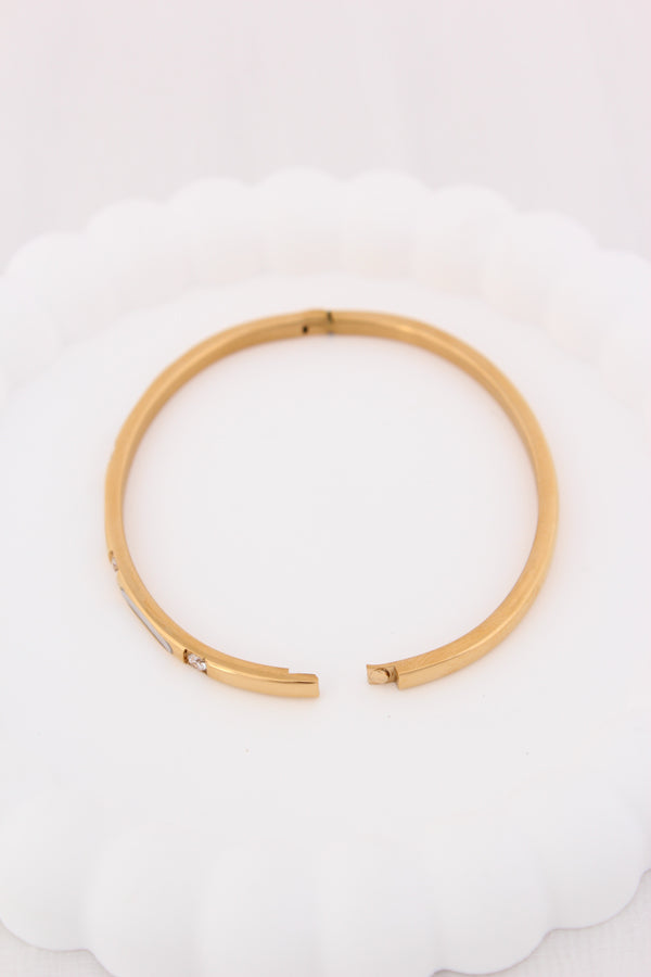 Slim Stainless Bangle With Stones And White Plate (BA017)