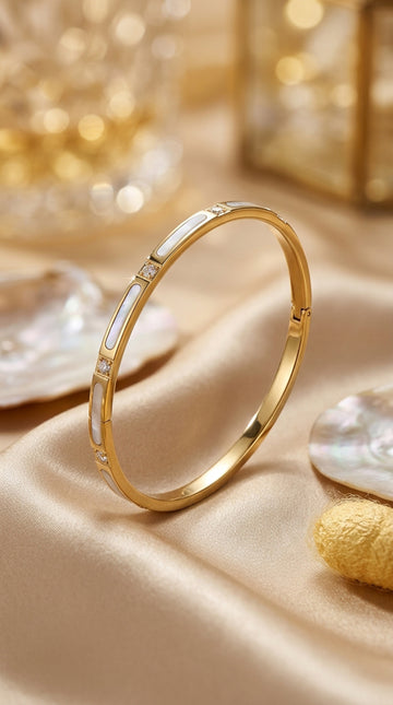 Slim Stainless Bangle With Stones And White Plate (BA017)