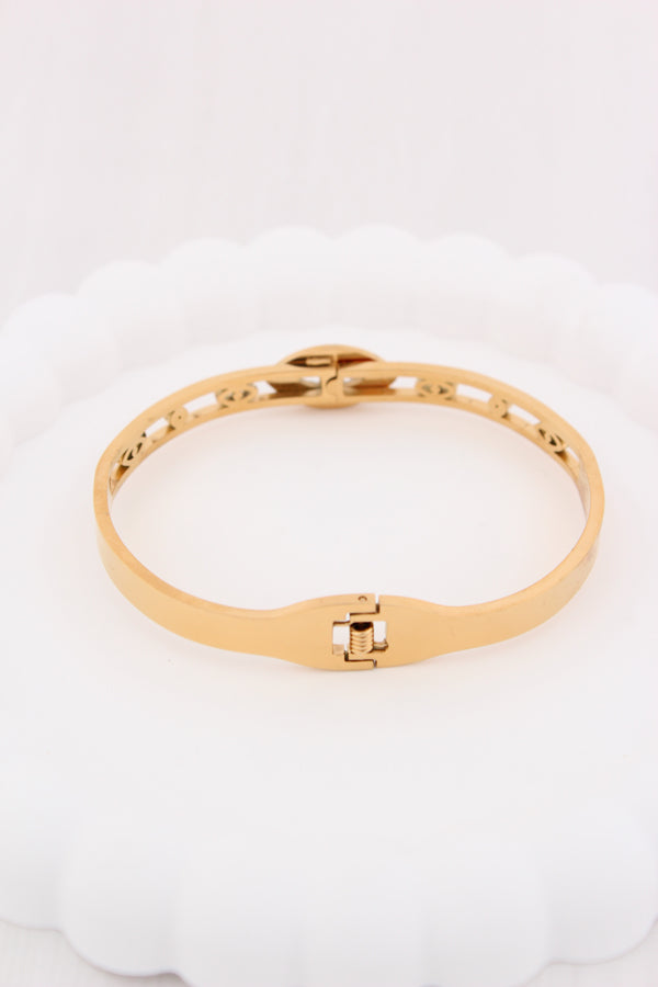 Stainless Steel Gold Bangle With Evil Eye (BA035)