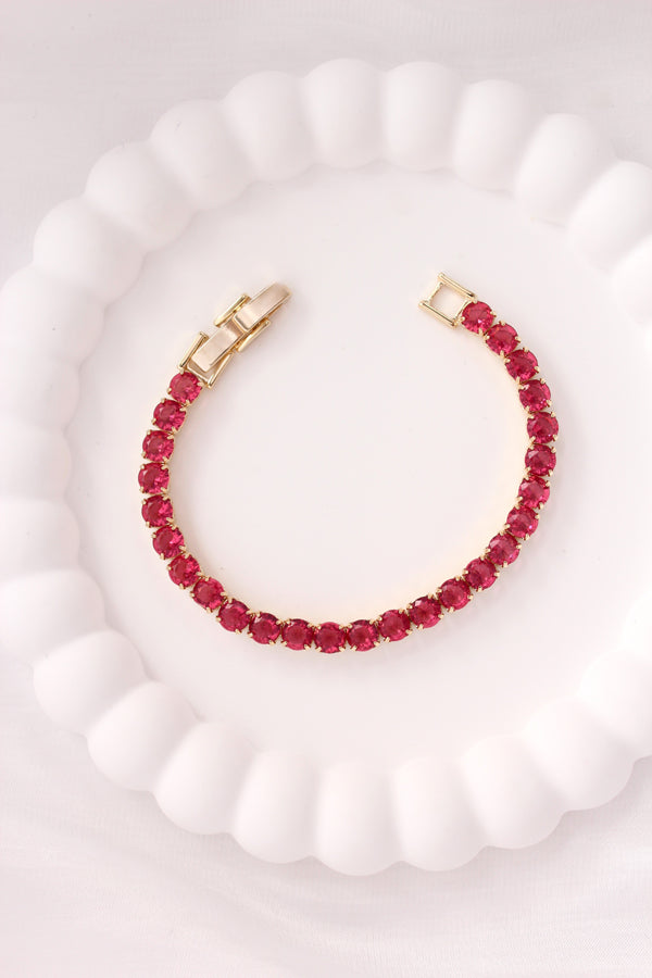 Tennis Bracelet With Dark Pink Colour Stones (BR002)