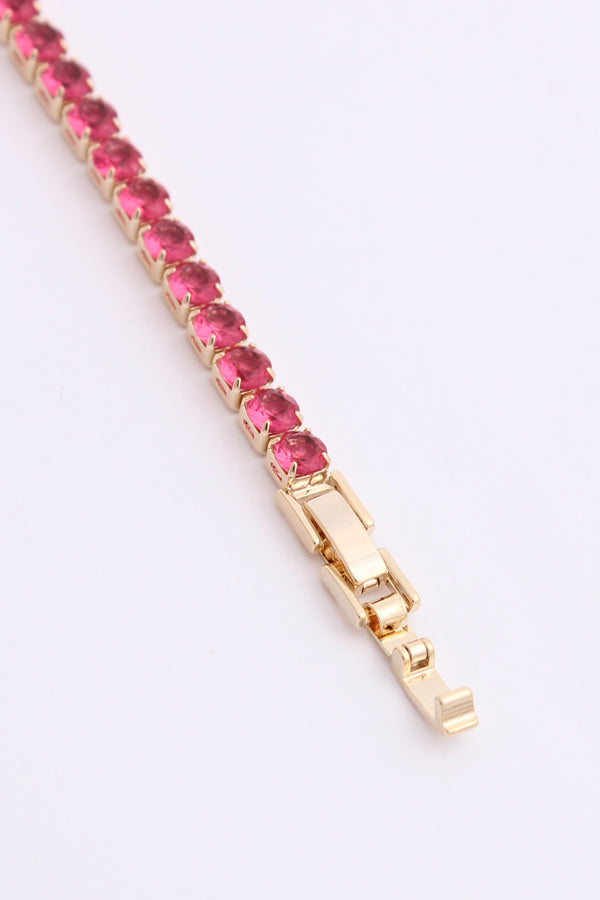 Tennis Bracelet With Dark Pink Colour Stones (BR002)