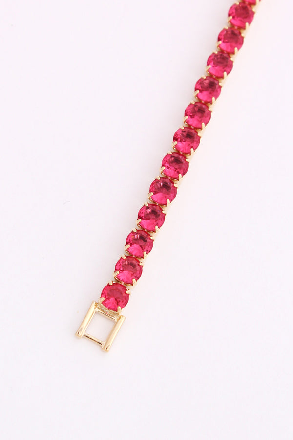 Tennis Bracelet With Dark Pink Colour Stones (BR002)