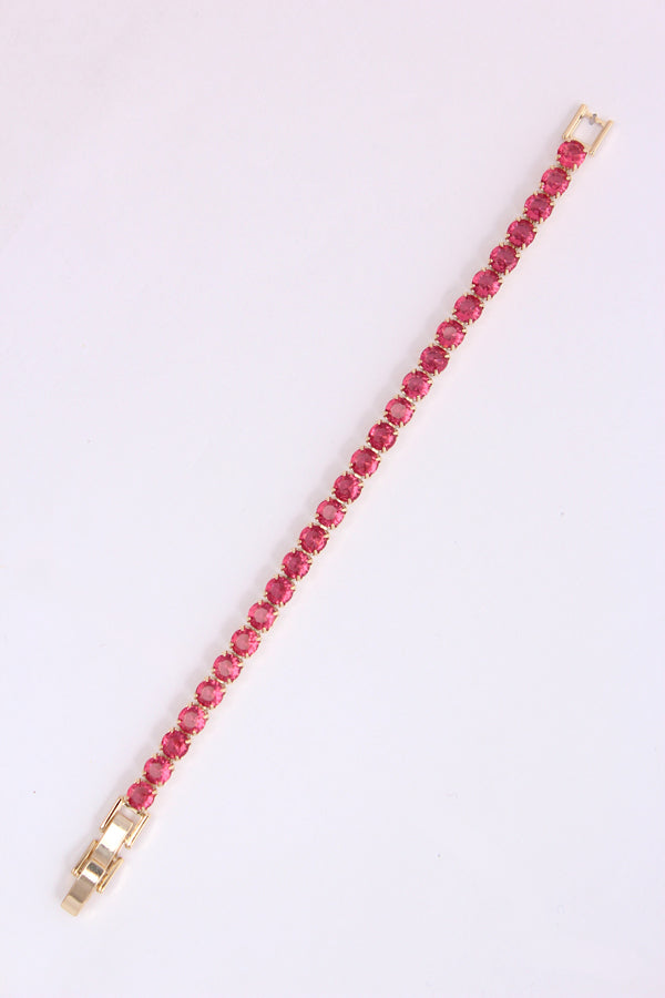 Tennis Bracelet With Dark Pink Colour Stones (BR002)
