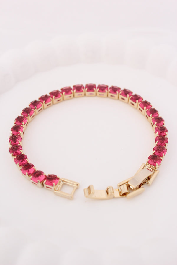 Tennis Bracelet With Dark Pink Colour Stones (BR002)