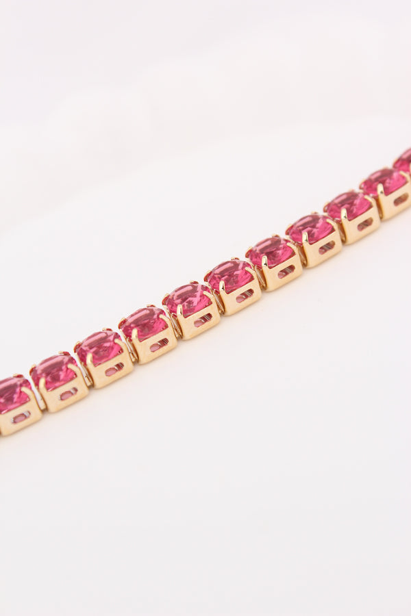 Tennis Bracelet With Dark Pink Colour Stones (BR002)