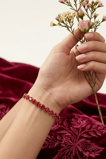 Tennis Bracelet With Dark Pink Colour Stones (BR002)
