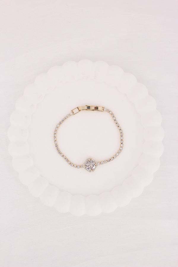 Thin Bracelet In Anti Tarnish Gold Polish With Stones (BR004-G)