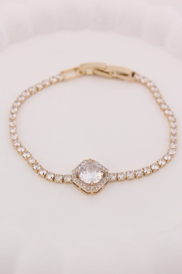 Thin Bracelet In Anti Tarnish Gold Polish With Stones (BR004-G)