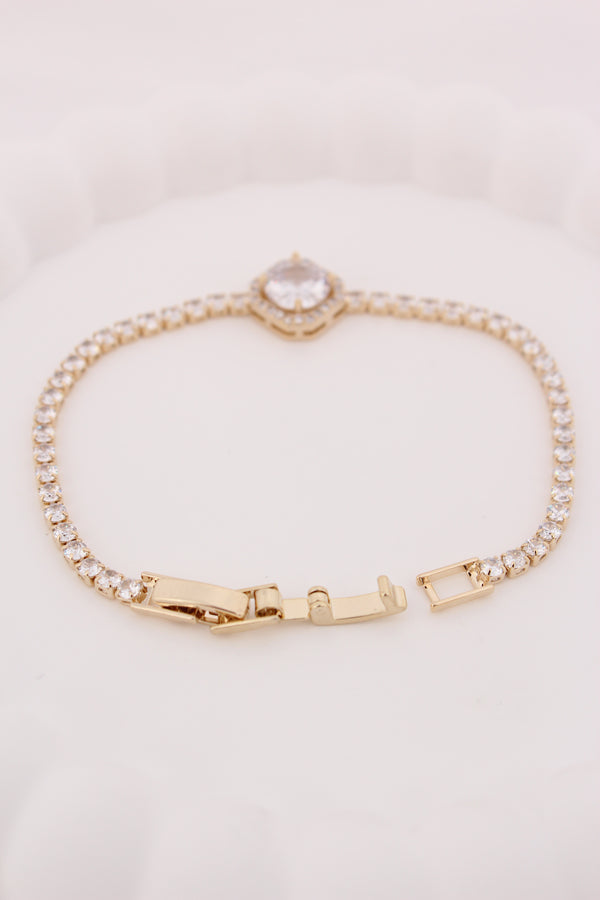 Thin Bracelet In Anti Tarnish Gold Polish With Stones (BR004-G)