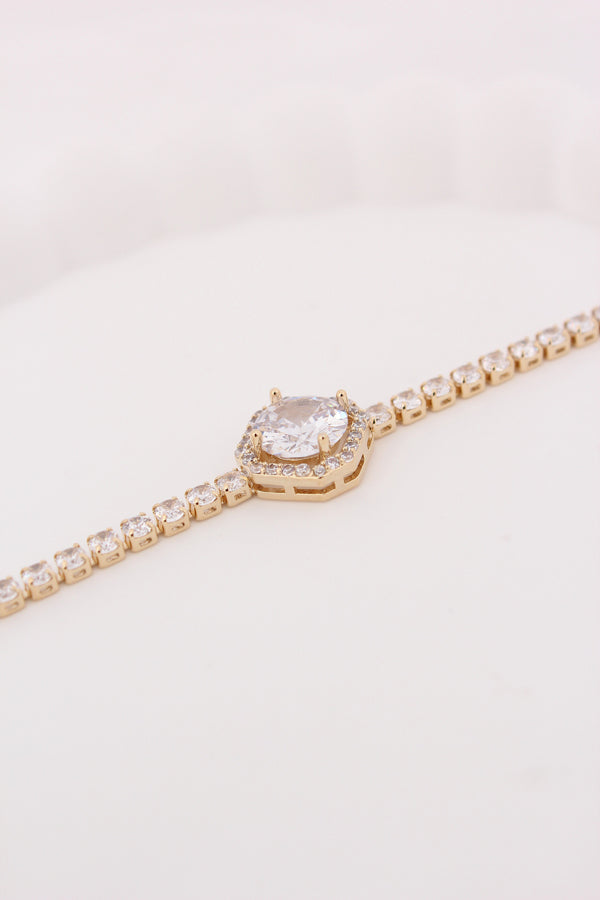 Thin Bracelet In Anti Tarnish Gold Polish With Stones (BR004-G)
