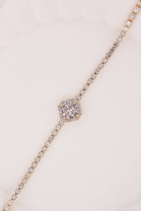 Thin Bracelet In Anti Tarnish Gold Polish With Stones (BR004-G)