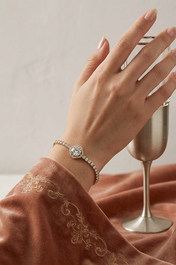 Thin Bracelet In Anti Tarnish Gold Polish With Stones (BR004-G)
