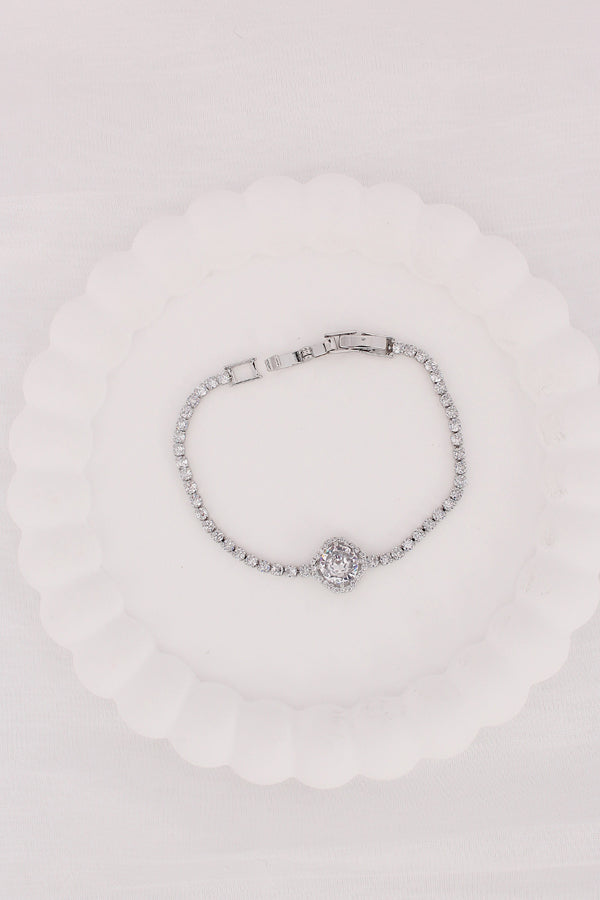 Thin Bracelet In Anti Tarnish Silver Polish With Stones (BR004-S)