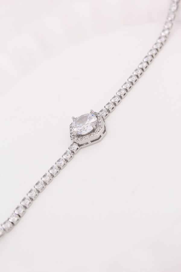 Thin Bracelet In Anti Tarnish Silver Polish With Stones (BR004-S)