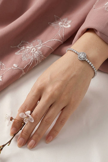 Thin Bracelet In Anti Tarnish Silver Polish With Stones (BR004-S)