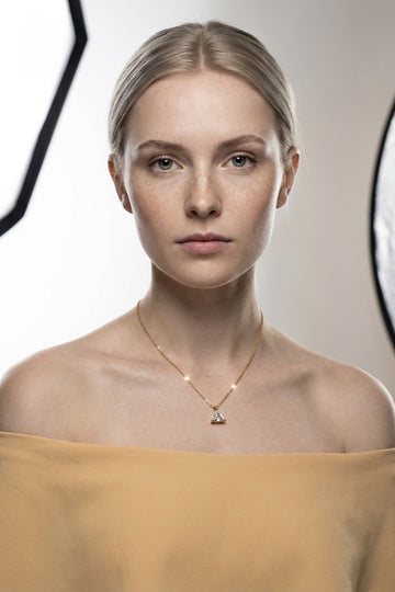 Triangle Stone Pendant Necklace In Gold Polish