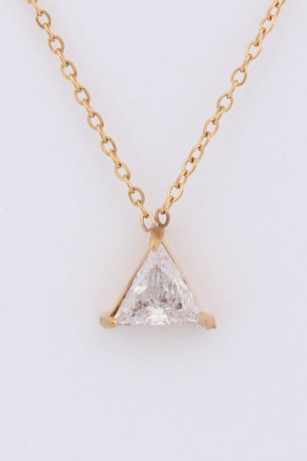 Triangle Stone Pendant Necklace In Gold Polish (P-006)