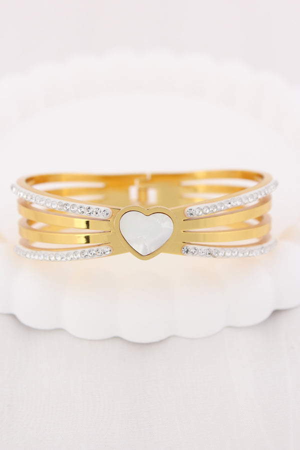 Gold Bangle In Anti Tarnish With Leaf Design And Stones (ESBA051)