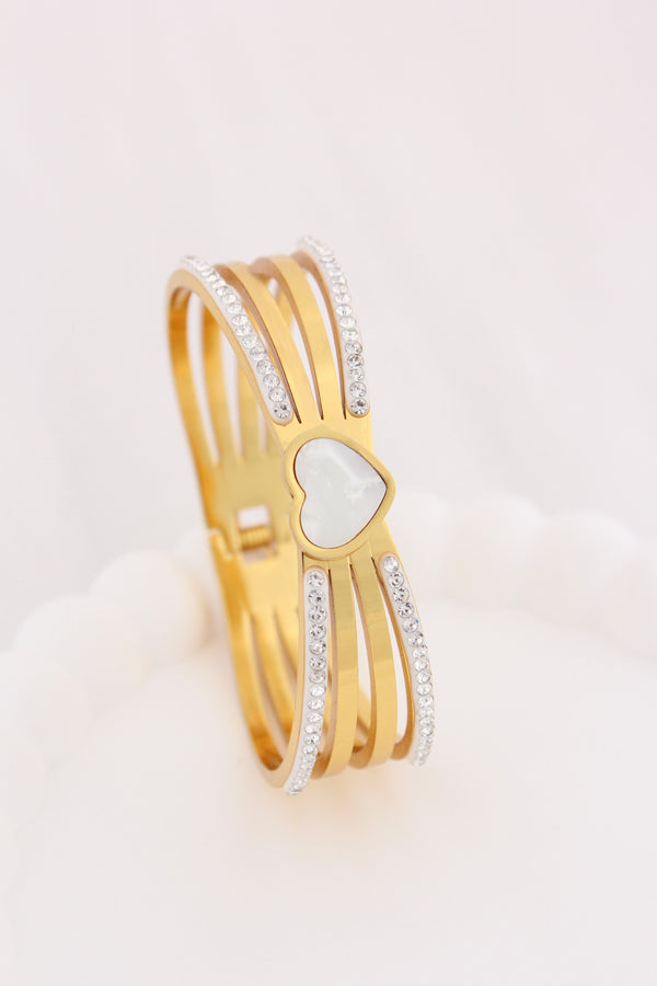 Gold Bangle In Anti Tarnish With Leaf Design And Stones (ESBA051)
