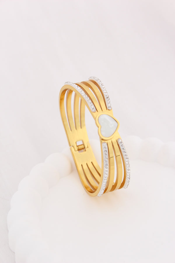 Gold Bangle In Anti Tarnish With Leaf Design And Stones (ESBA051)